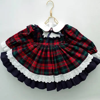 

Baby Girl Autumn Winter Long Sleeve Vintage England Spanish Plaid Dress for Girl Chritmas Party