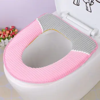 

Striped Velvet Toilet Seat Cover Soft Thickened Seat Lid Pad Cushion Bathroom Closestool Protector Case Toilet Decor 2 Pieces