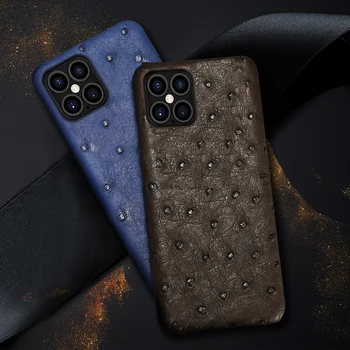 

100% Natural Ostrich Cell Phone Case for iPhone 12 Max 12 Pro Max 11 Pro Max X XS Max XR 8 Plus 6 6s 7 Plus SE 2020 luxury Cover