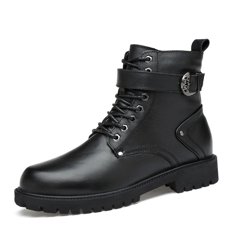 

2019 Winter plus Velvet Warm Cotton Boots Full-grain Leather nan shi xue Martin Boots Hight-top Casual Ankle Boots