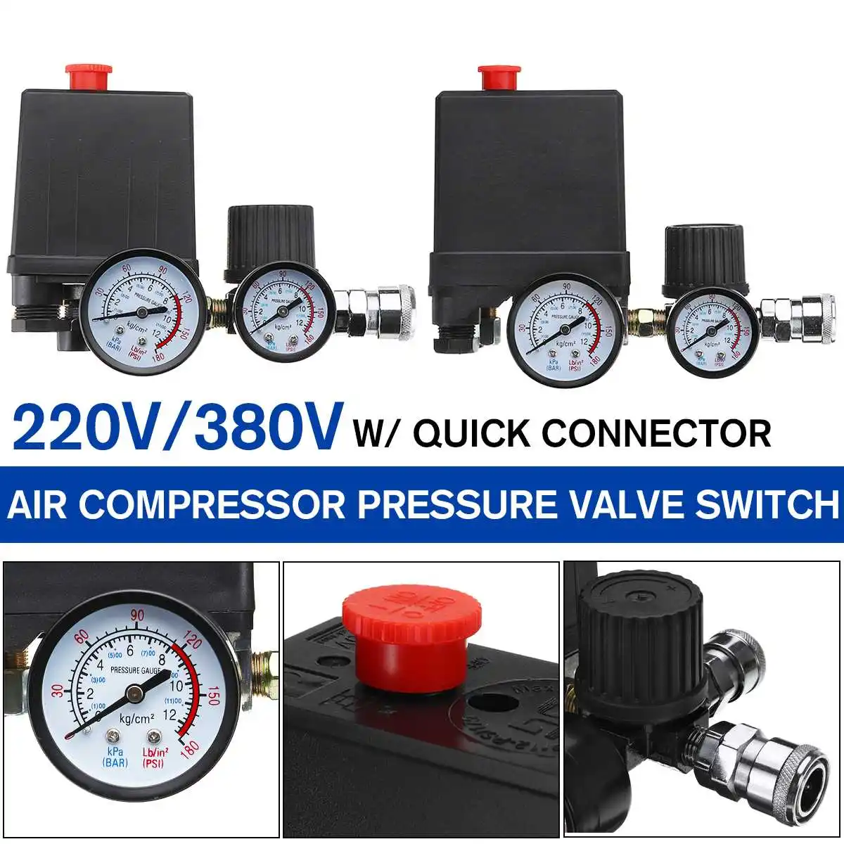 220v 380v Air Compressor Pressure Switch Control Valve Manifold Relief Regulator Gauge 30 120psi With 4 Quick Connectors Pneumatic Parts Aliexpress