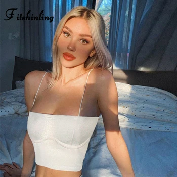 

Fitshinling New Arrival Bustier Crop Top 2020 Summer White Vest Sexy Hot Casual White Camis Strap Tube Tops For Women Clothing