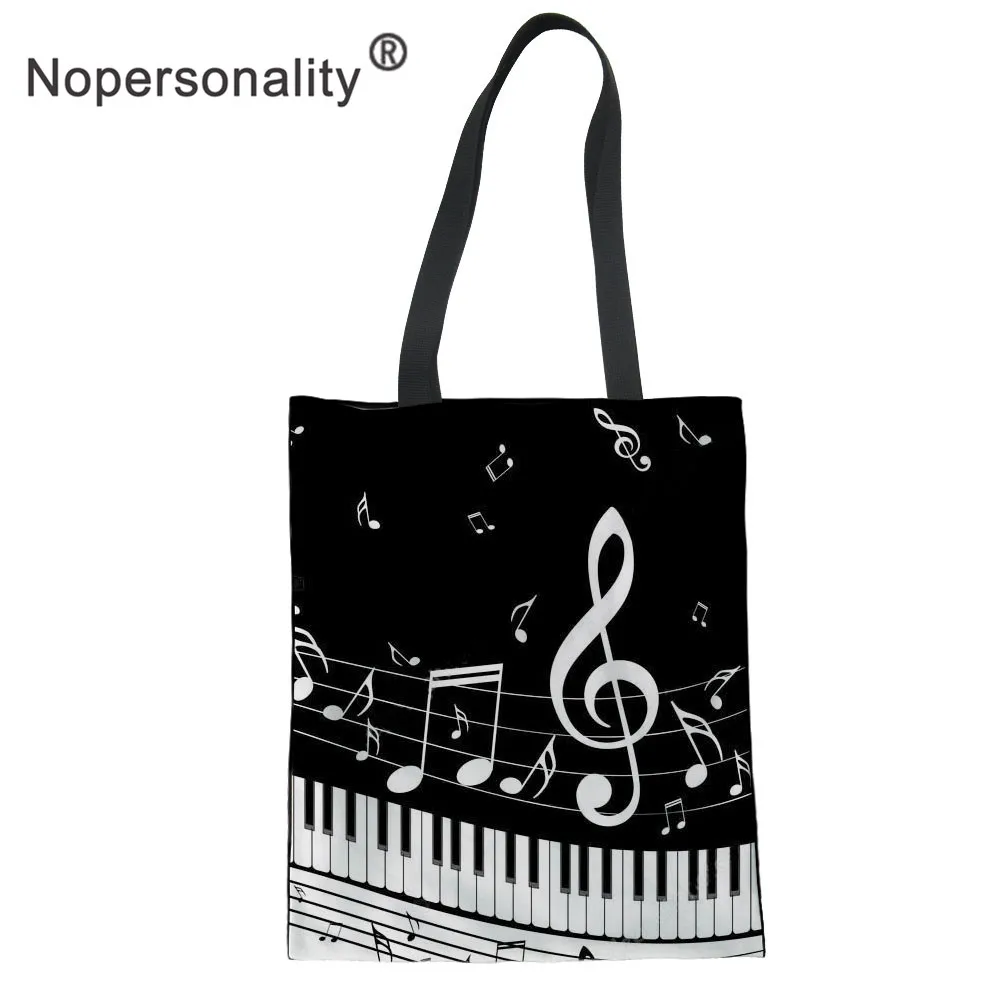 Холщовые сумки с принтом пианино, гитары, портативная женская сумка на плечо, сумка для покупок для девушек, сумки с верхней ручкой для женщин
