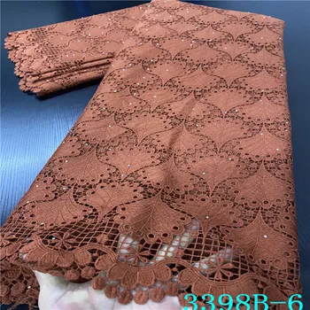 

NIAI 2020 Nigerian Water Soluble Cord Lace Fabric 5 Yard African Guipure Cord Lace Fabric With Stones For Wedding XY3398B-2