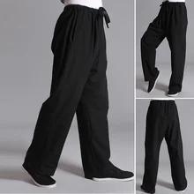 

Men Solid Color Tai Chi Trousers Gym Kung Fu Martial Arts Sports Fit Retro Pants Vintage Mid Waist Male Summer Casual Long Pant