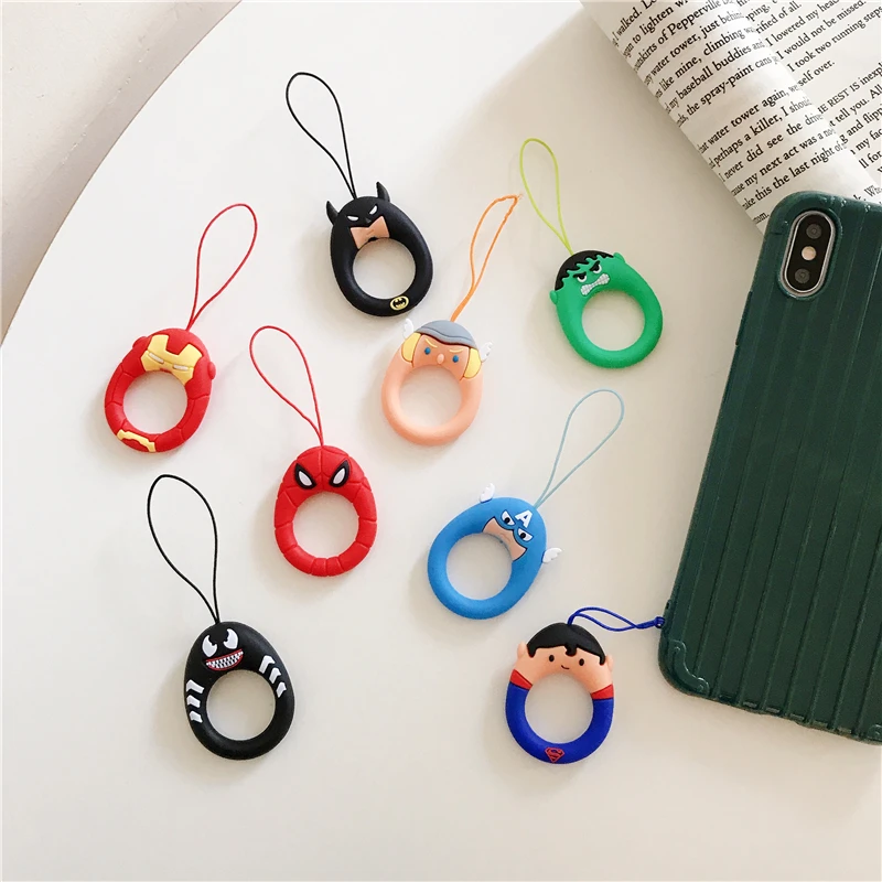 Hero series Cartoon phone strap Silicone Pendant Mobile Phone Straps Cute ring straps for iPhone Huawei Smart Phone