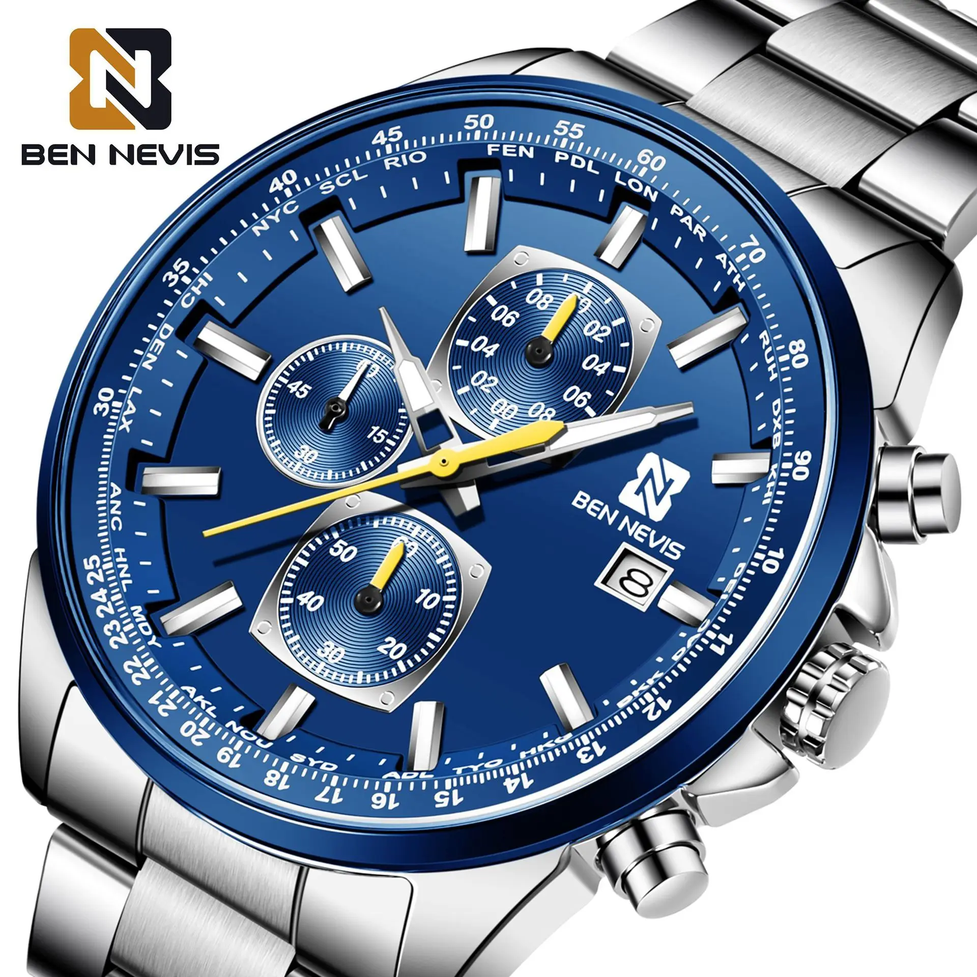 2021 New Fashion Mens Watches Top Brand Analogue Clock Stainless Steel Waterproof Luminous