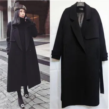 

Spring Autumn Winter New Women's Casual Wool Blend Trench Coat Oversize Long Coat with belt Women Wool Coat Cashmere Outerwear