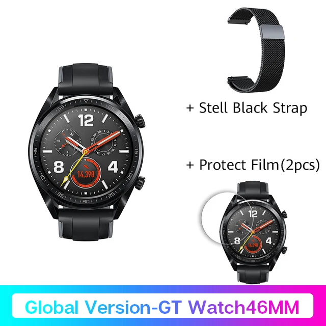 Global HUAWEI Watch GT, водонепроницаемые Смарт-часы Not2, трекер сердечного ритма, поддержка gps, спортивный трекер, умные часы для Android IOS - Цвет: Bla46mm Add FilmSTBL