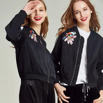 

HAVVA Autumn New Fashion Short Baseball Jacket With Embroidery Bird Pattern Female Patchwork Casual Zipper Coat W3022