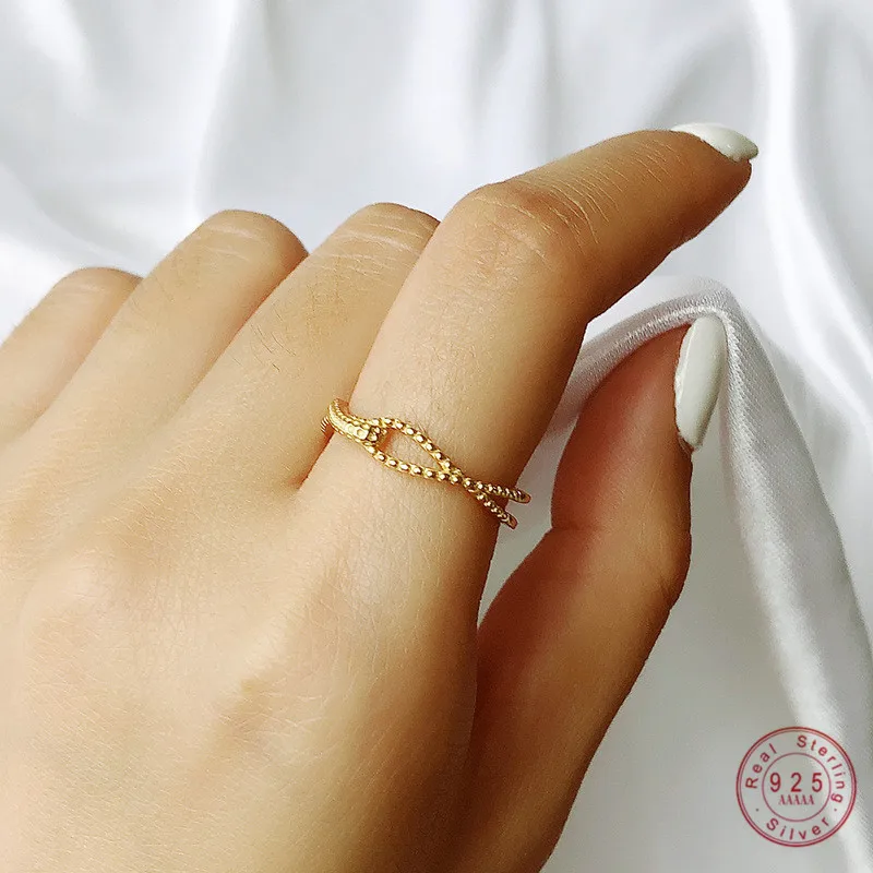 

925 Sterling Silver "Never Separate" Golden Cross Open Ring Adjustable Girlfriend Gift Symbolizing Love Wedding Proposal Jewelry