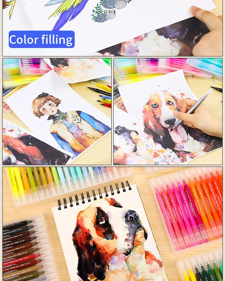 100 colurs Colorful Pens Dual Tip Brush Marker Pen Water Color Fine Liner Art Markers For Coloring Drawing Painting Calligraphy