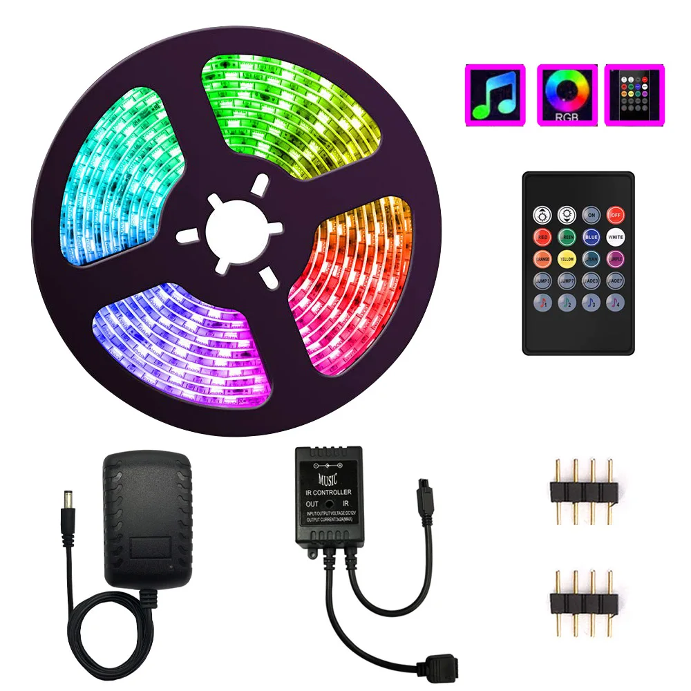 cheap Music 20key LED Strip Lights Wireless LED Light Strips 5M SMD 5050 2835 Music Controller LED RGB Tape Lights Waterproof