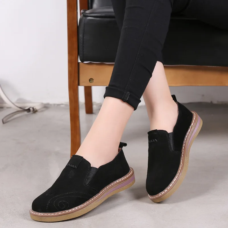 

2019 Autumn And Winter New Style Comfortable Flat WOMEN'S Shoes Versatile Flat Heel Suede Elastic WOMEN'S Shoes Retro Loafers