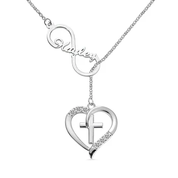 

AILIN Personalized Infinity Name Heart Cross Necklace 925 Sterling Silver Infinity Necklace With Heart Cross