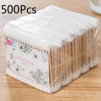 

500/200/100Pcs Disposable Double Headed Cotton Swabs Makeup Cotton Buds Nose Ear Cleaning Wood Sticks Cotton Swabs Cotonete