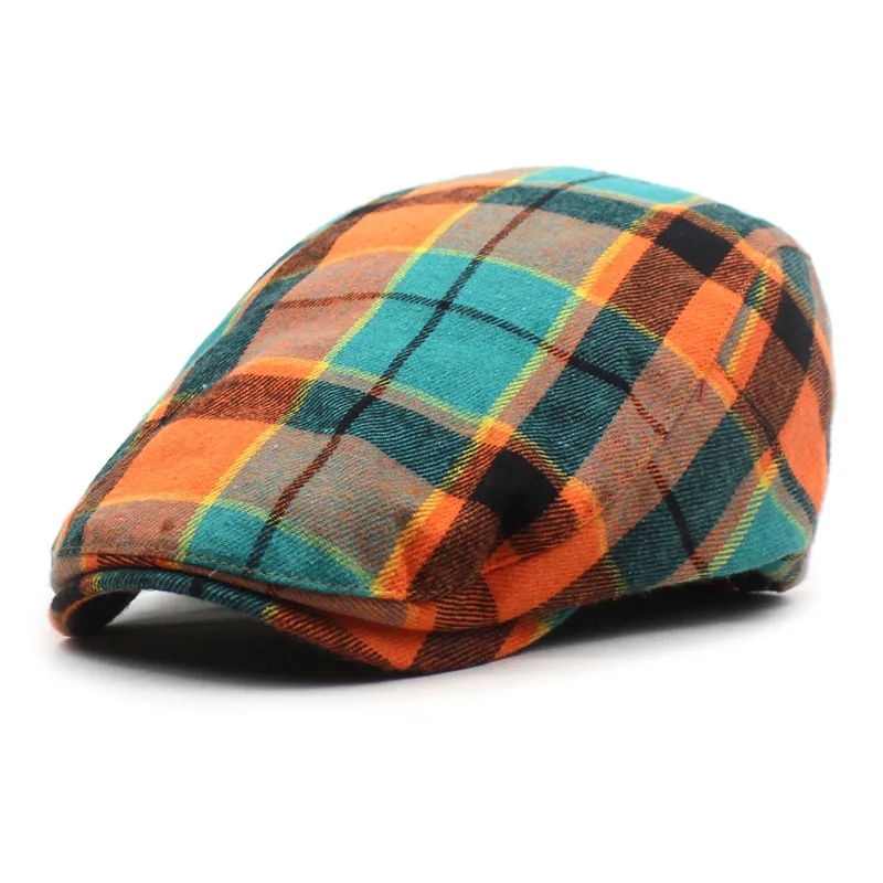Newsboy Hat Spring Summer Plaid Cotton Men Flat Peaked Cap Women Painter Beret 30