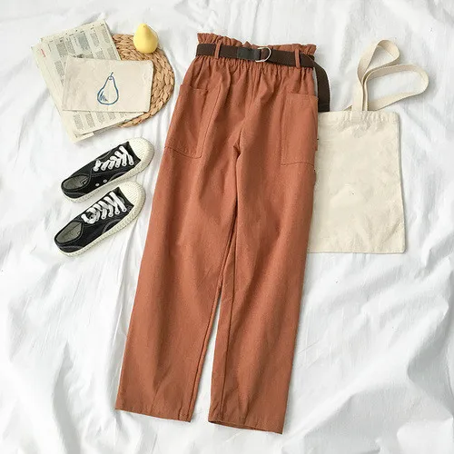 orange pants Neploe, весна, осень, широкие брюки, женские, повседневные, высокая талия, свободные, корейский стиль, панталоны, женские брюки с поясом, 39028 - Цвет: orange pants