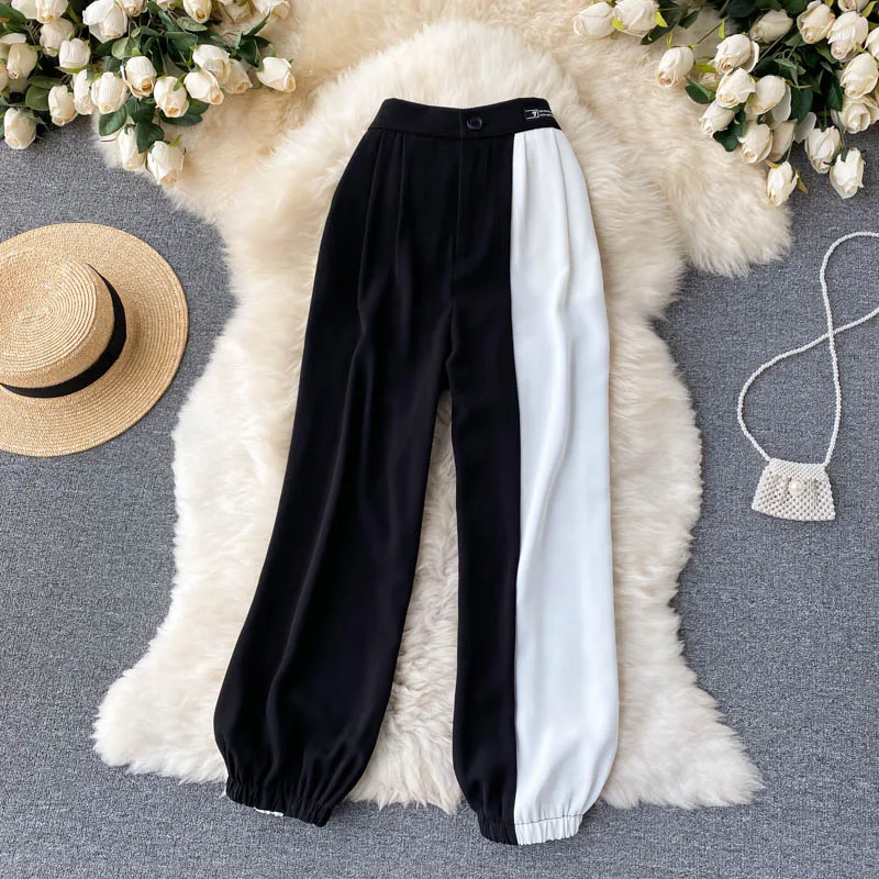 Patchwork Contrast Loose Wide Leg Long Pants 2021 Autumn Casual Street Style Knickerbockers Pants Versatile Cargo Long Pants 2021 new y2k printed heart shaped jeans mommy 2xl retro street women women s blue high stretch sexy skinny pencil jeans