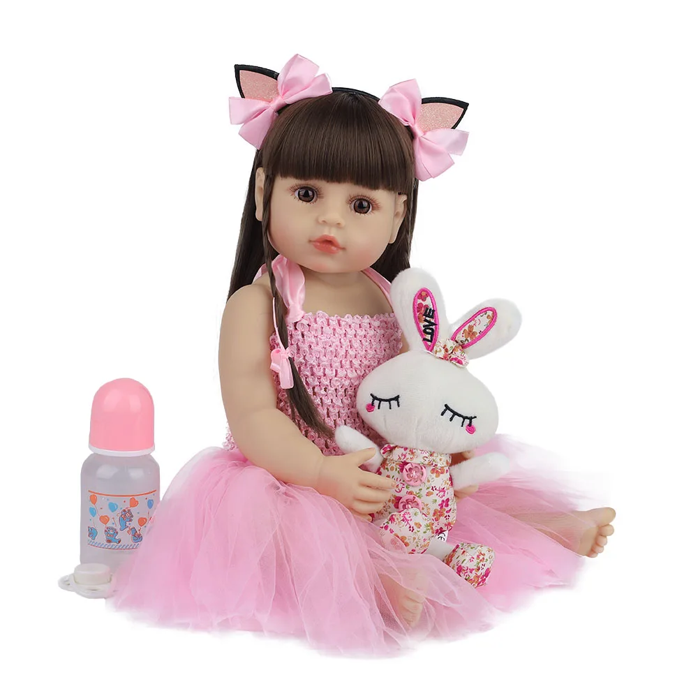 

56CM Realistic Reborn Baby Doll 22 Inch Toddler Girl Pink Princess Bath Toy Very Soft Full Body Silicone Handmade Doll Xmas Gift