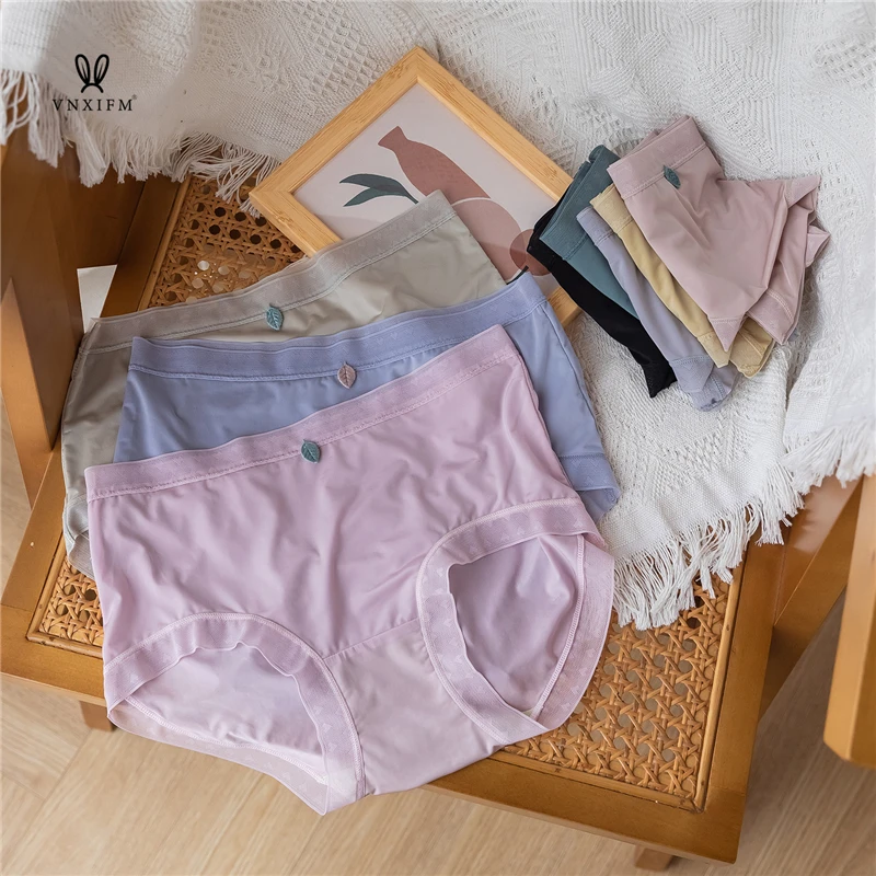 Nude ultra-thin seamless underwear women's mid-waist leaf solid color  underwear quick-drying casual ice silk underwear women - AliExpress