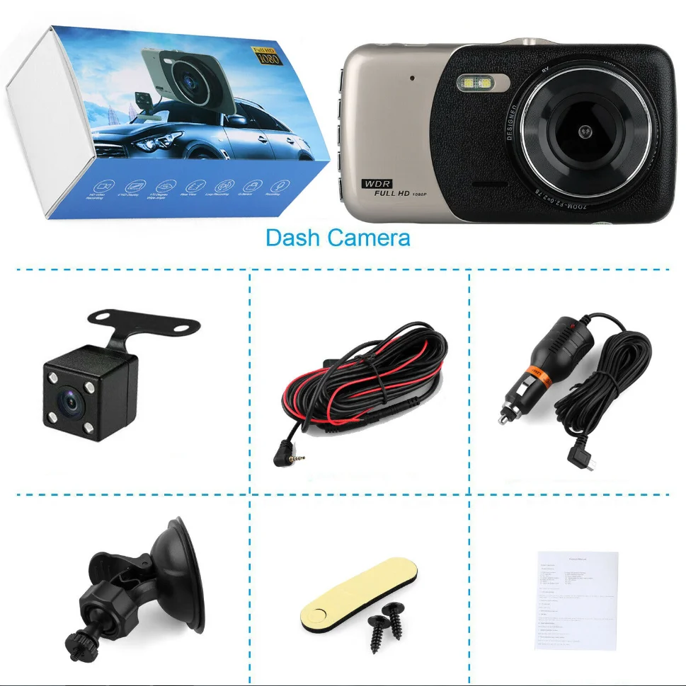 1080p " автоматический Автомобильный видеорегистратор Dashcam Автомобильный видеорегистратор Камера заднего вида g-сенсор ночное видение визуальный двойной объектив золото