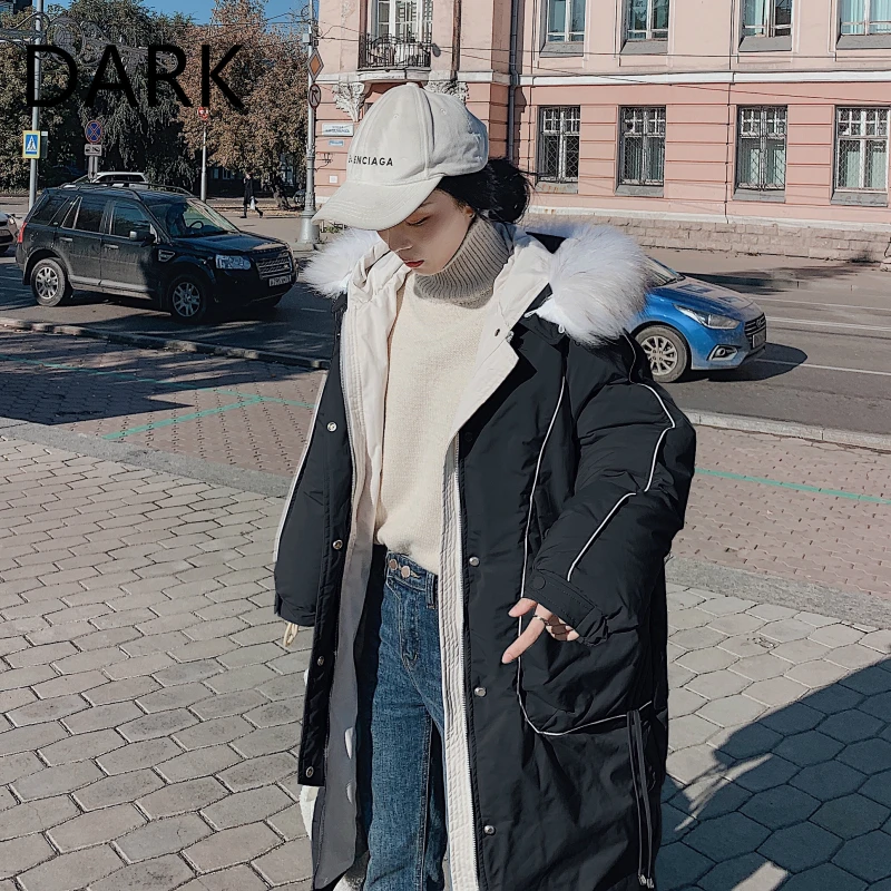 

DARK 2020 Winter New Down Padded Jacket Female Korean Version Of The New Hong Kong Style Mid-length Student Loose Padded Jacket