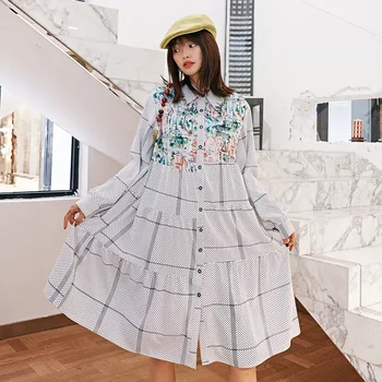 

LANMREM can ship Literature famale patchwork polka dot patchwork printting long sleeve Dresses women 2020 Loose fashion YH904