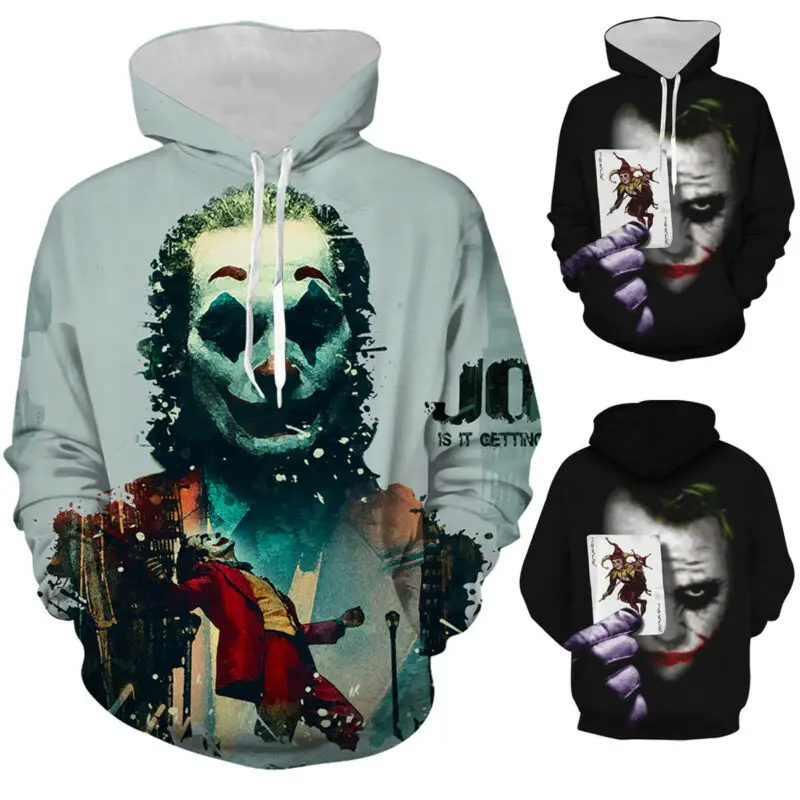 Новые мужские толстовки с клоуном печати свитер Joker кофта с капюшоном пальто с капюшоном топы джокер костюм S-3XL дропшиппинг