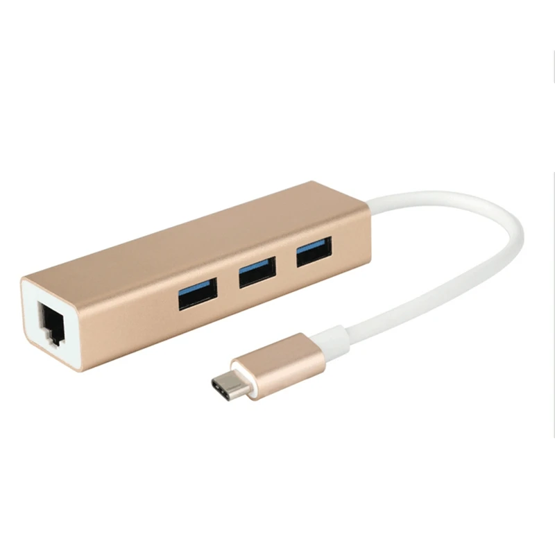 USB 3,1 Тип C(USB-C) к RJ45 Gigabit Ethernet LAN сетевой адаптер 3,0 USB концентратор золотой