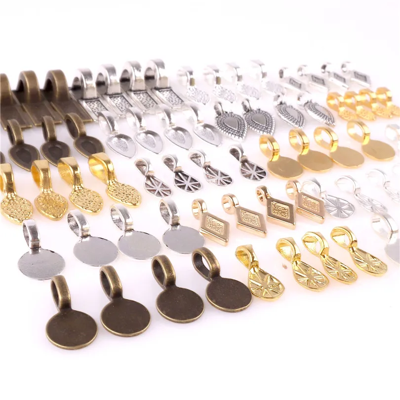 CHGCRAFT 50pcs Leaf Glue-on Bails - Red Copper Alloy Jewelry Making Connectors