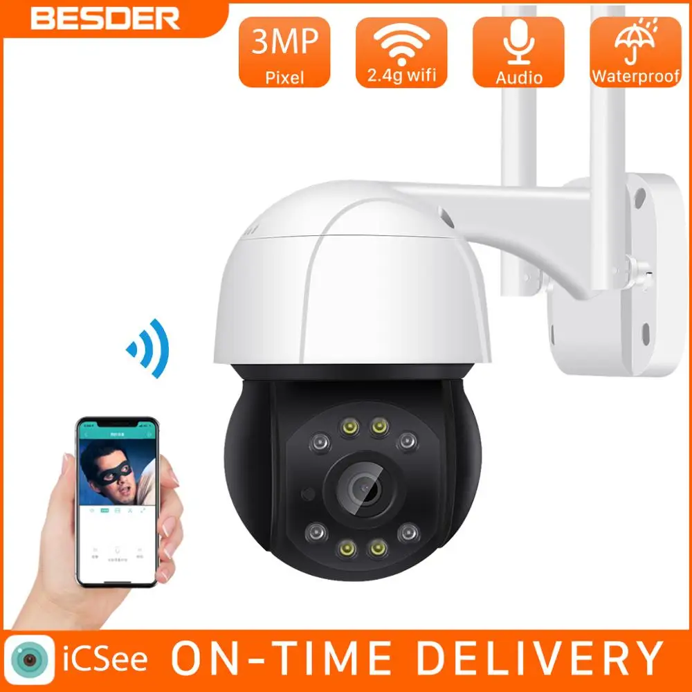 

BESDER 3MP PTZ WiFi Outdoor 4X Digital Zoom Speed Dome Mini IP Camera Security Camera 2MP AI Human Detection DIY Alarm VoiceCCTV