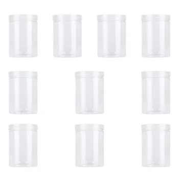 

10pcs Transparent Plastic Can Food Storage Container Sealed Jar with Lid for Coffee Bean Nuts (530ml) (Transparent Plastic Lid)