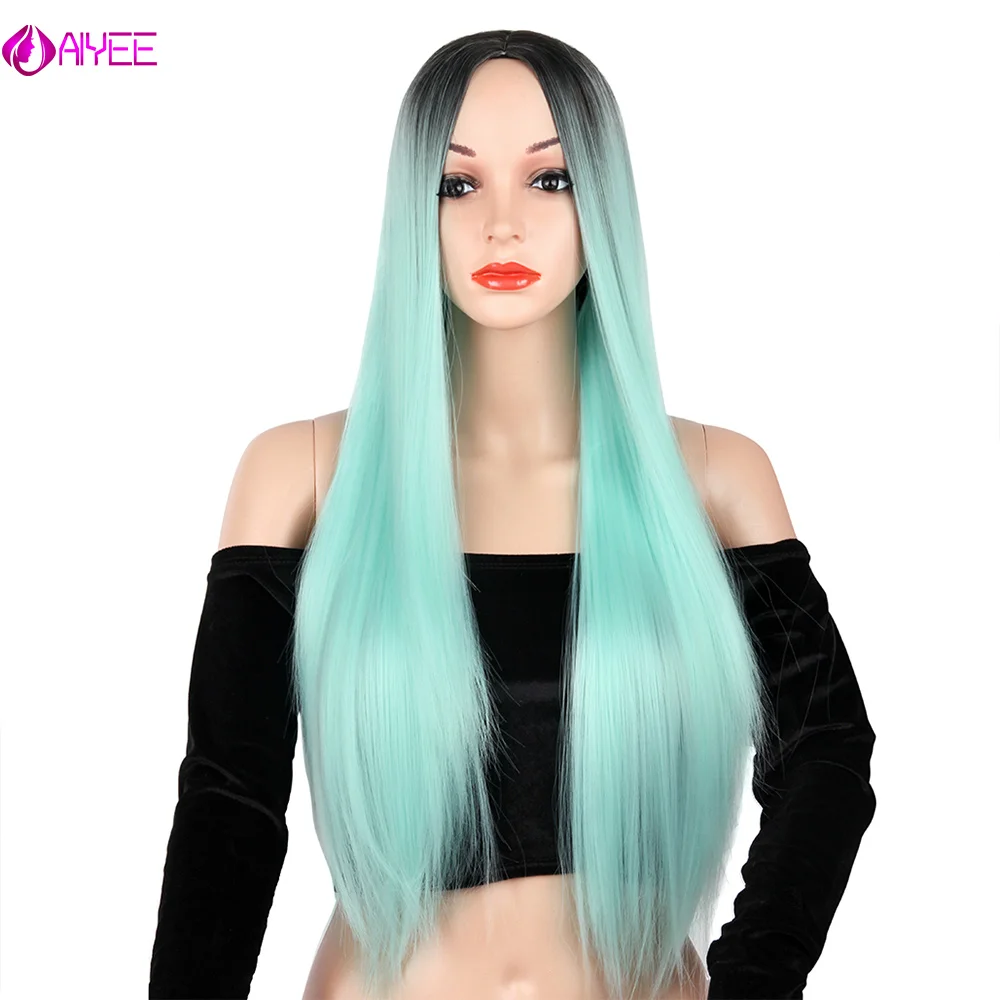 

AIYEE26'' Midpoint Heat Synthetic Wig Cosplay Wig Resistant Black Purple Green Colors Wave Blonde Wig Ombre Synthetic Wig