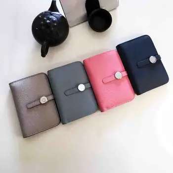 

Spring/Summer 2020 new top layer cowhide short wallet multi-card wallet tide pink blue wallet