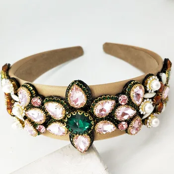 

Vintage Women Hairband With Crystals And Pearls,Flowers Tiara and Crown , Elegant Wedding Jewelry, Hair Accessories For Girls, C