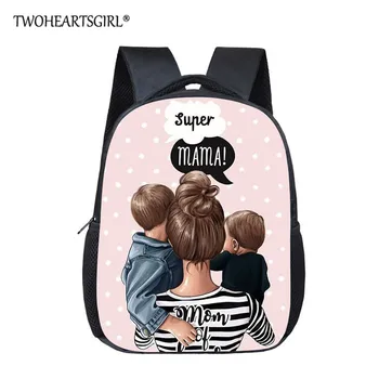 

TWOHEARTSGIRL Super Mom Printed Toddler Girl Backpack Children School Bag Boys Small Kids Preschool Bag mochilas escuela