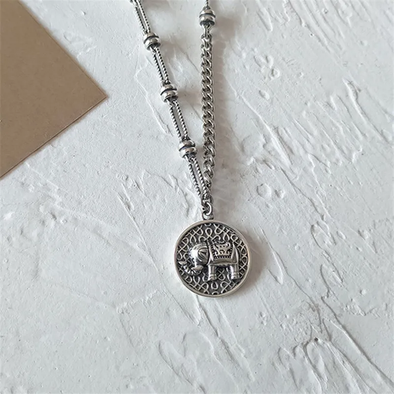 YIZIZAI Fashion Retro Elephant Pendant Necklace Female Korean Thai silver Plated Asymmetric Chain Necklace Jewelry wholesale
