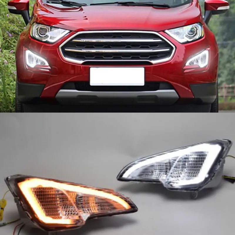 1Set LED Daytime Running Light Yellow Turn Signal Function Waterproof ABS 12V Car DRL LED Fog Lamp For Ford EcoSport 2018 2019