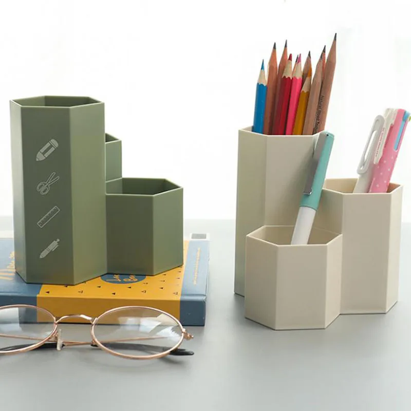 

1 Pcs Simple Style 3 Grids Hexagonal Pencil Pen Holders Cosmetic Makeup Storage Box Desk Drawer Organizer Stationery Gifts