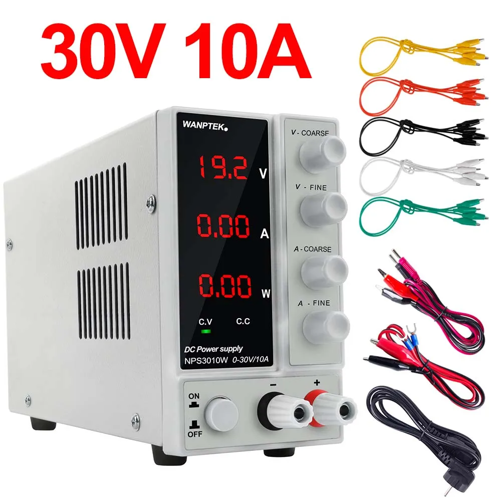30V 10A Wanptek DC импульсный лабораторный источник питания 120 в 60 в 30 в 10A 5A с 7 парными выходными кабелями скамейка мини Регулируемый цифровой источник питания - Цвет: 30V 10A