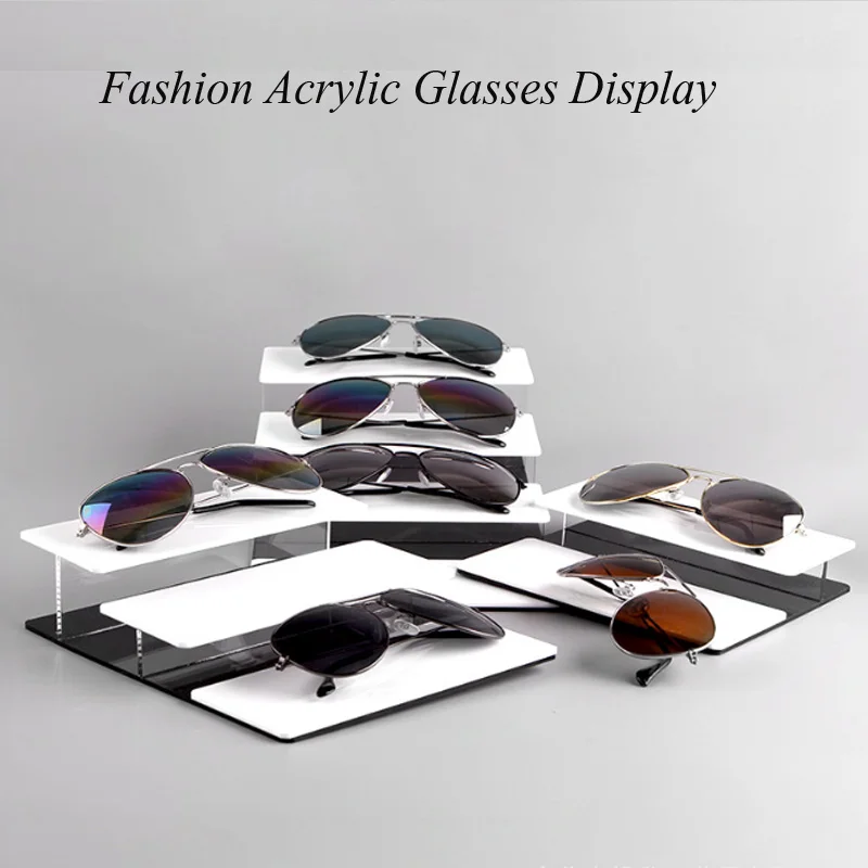 Top 2/3/4-layer White&Black Acrylic Sunglasses Display Riser Stand Glasses Holder Organizer Sunglasses Showcase For Home Store sunglasses display stand sunglasses high end acrylic display items glasses display transparent stand solid wood counter display