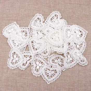 

30pcs/lot Heart Lace Fabric Applique Mesh Trim Garment Accessories Sew On Guipure Lace Fabric Decoration 4.9x5.3cm