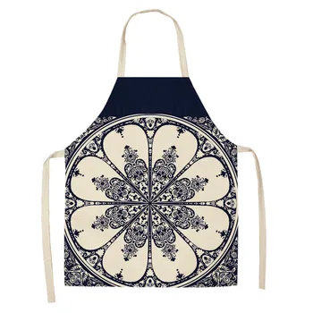 

Mandala Apron Blue and White Porcelain Deer Pattern Kitchen Aprons Cleaning Tools Cotton Linen Unisex Party Cooking Bibs