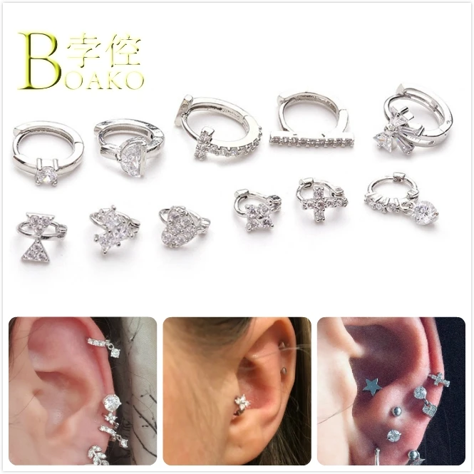 

Punk Cross Small Hoop Earrings For Women Zircon Ear Bone Piercing Earrings Gir Heart Ear Nose Piercing Ring Body Jewelry B5