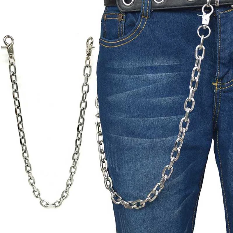 Cinturones de cuero para hombre y mujer, cadena para la para pantalones, accesorios de ropa de Metal plateado, Punk, Hip hop|Llaveros| - AliExpress