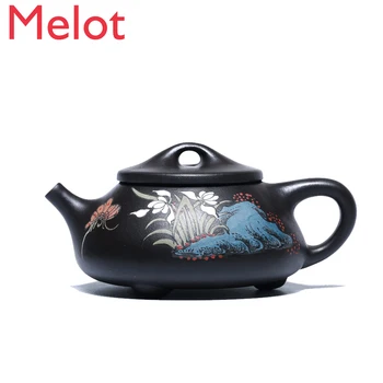 

Yixing Purple Clay Teapot, Famous Pure Handmade Teapot, Household Tea Set Raw Ore Black Cinnabar Sand Shipiao Teapot Painted