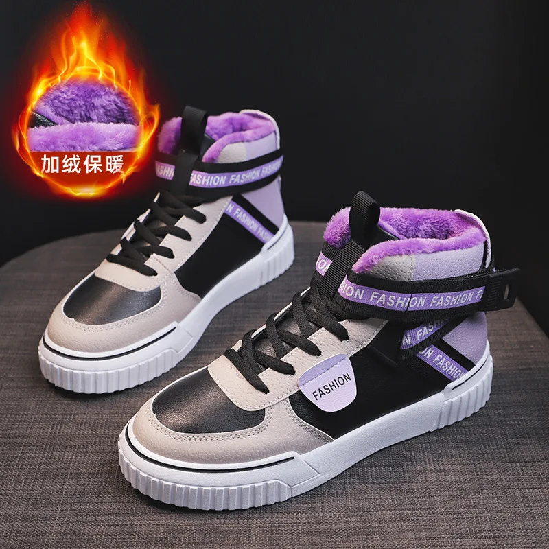 

Classic winter sneakers women casual high top ankle snow boots women lace up plush running shoes women sport boots