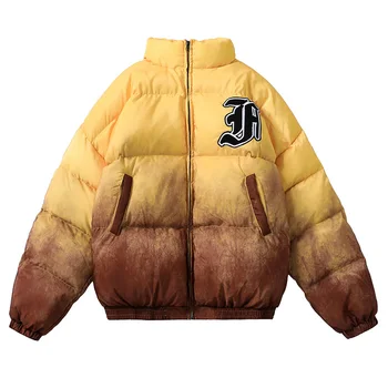 

Mens Thick Tie Dye Print Jackets Coats Embroidery Letter Parkas 2020 AW Hip Hop Oversize Padded Unisex Loose Jacket Streetwear