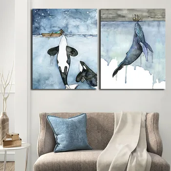 

Orca Watercolor Oil Canvas Painting Whale Seascape Posters and Prints Wall Art Picture for Living Room Home Decor Cuadros